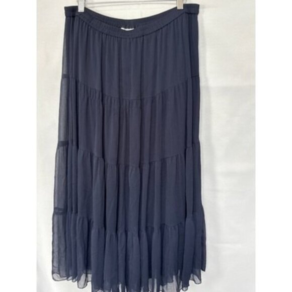 Linea By Louis DellOlio Tiered Maxi Skirt XL Polyester Navy Blue Machine Washabl - Picture 1 of 5
